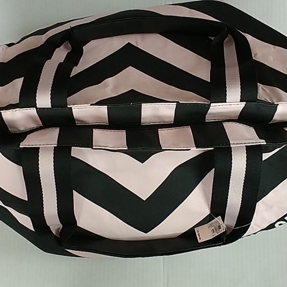 Victoria's Secret V Striped Limited Edition Pink/Black Weekender Tote Bag - Picture 8 of 11
